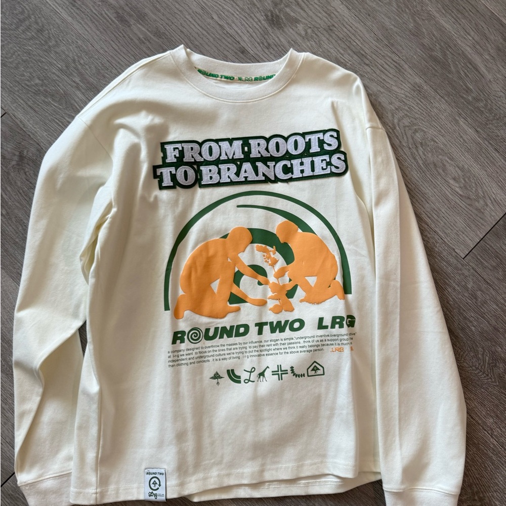 Round Two Cream and Green Long Sleeve Tee